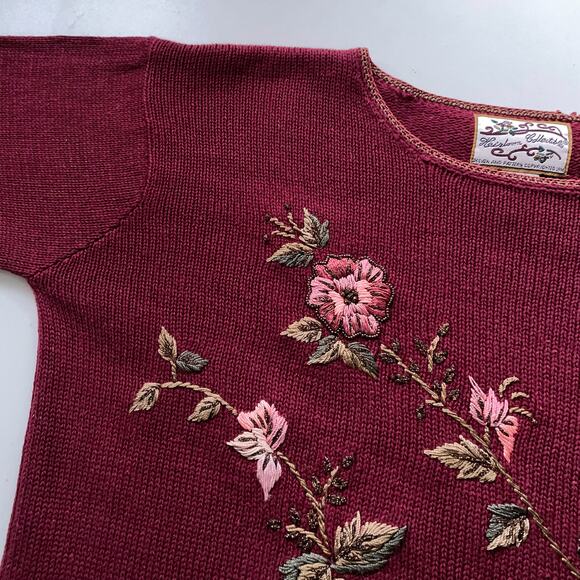 90s Crewel Embroidered Whimsigoth Sweater Academia Dark Romance Cottagecore M - Picture 6 of 12